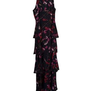 Chic Asymmetrical Floral Dress in Black and Pink